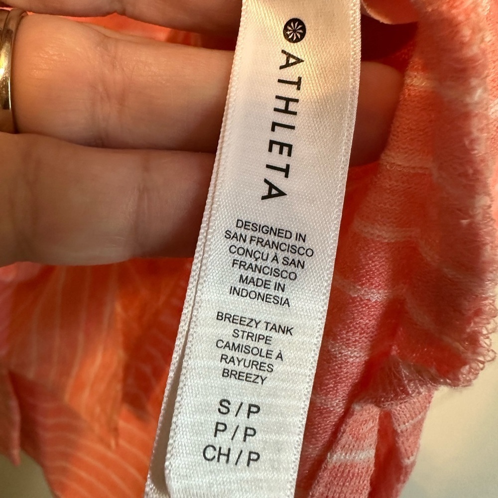 Athleta Breezy Striped Tank Top Size Small Gym Athletic Yoga Pink Coral Running - Picture 3 of 5